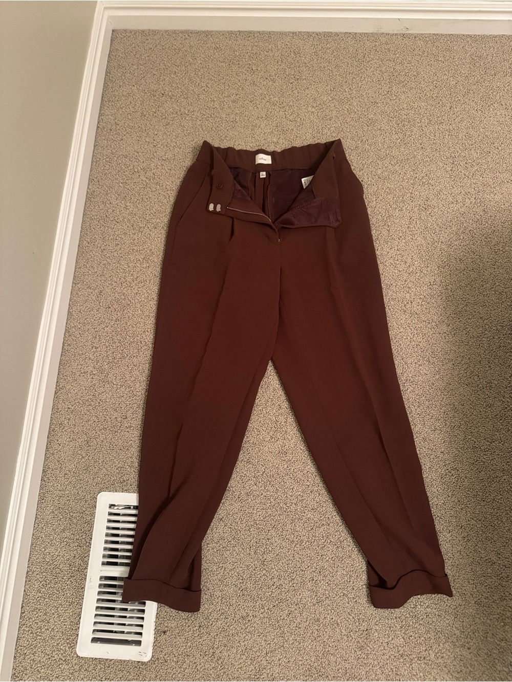 Aritzia Wilfred Tailored High-Waist Trousers in Deep Brown